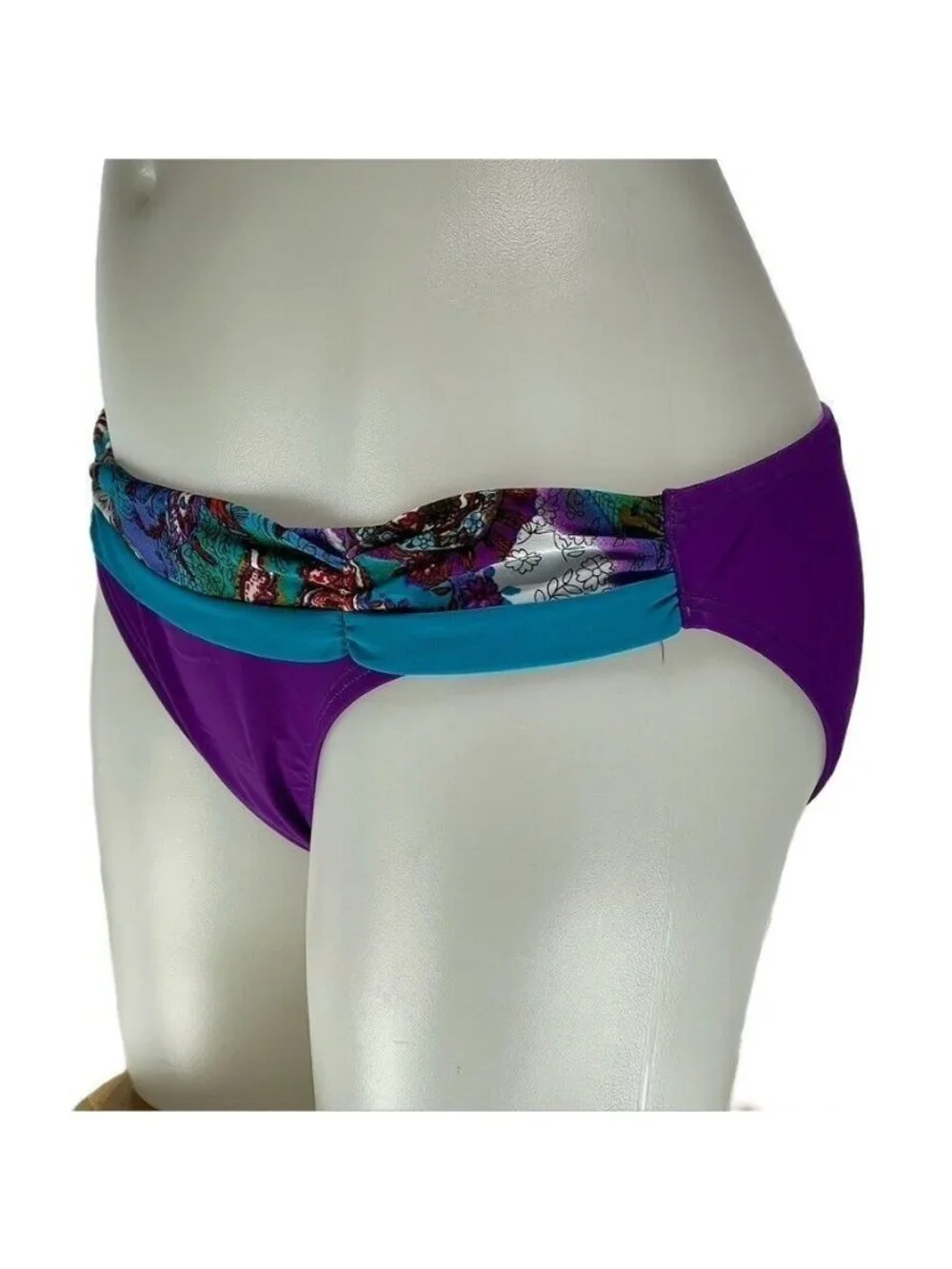 Becca By Rebecca Virtue Womens Paisley Band Hipster Bikini Bottom Purple/Teal M